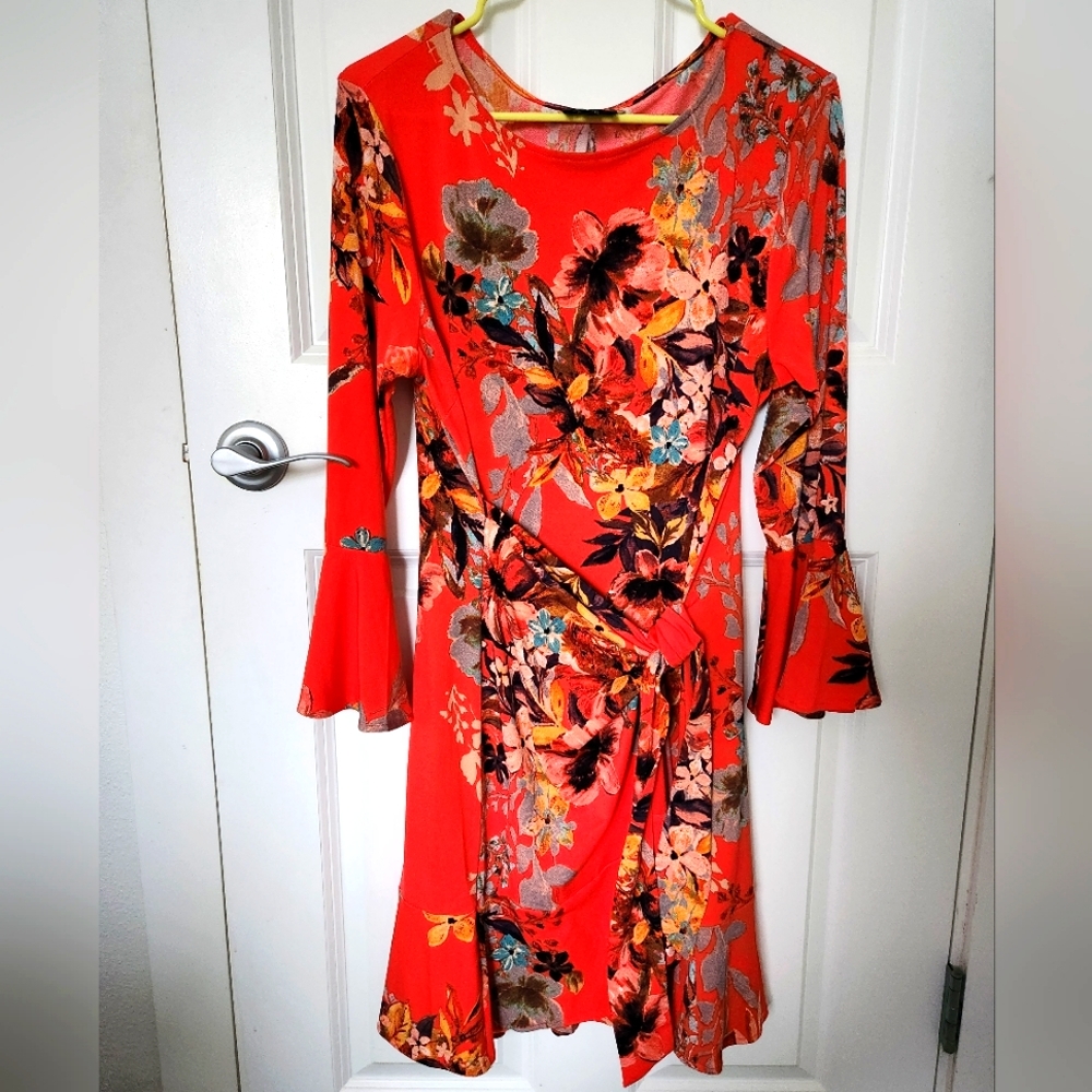 Eci print faux wrap dress size large